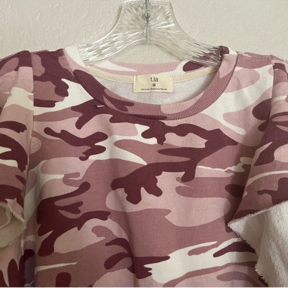 NWT ANTHROPOLOGIE t.la Pink Camo Ruffle Sleeve Sweater Tank Top Size: M - Picture 5 of 11